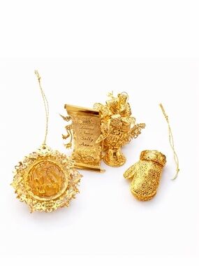 Danbury Mint Gold Christmas Ornaments Lot Nativity Mitten Scroll Filigree